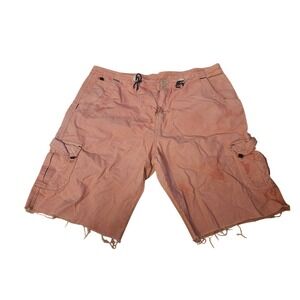 Vintage Unionbay Pink Cotton Cargo Shorts Raw Hem Utility Size 15 RN 60307